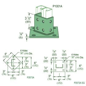 Unistrut P2073A Post Base for P1001A Channel, 3.5" Upright - P2073A-GR (Options: Perma Green? III)