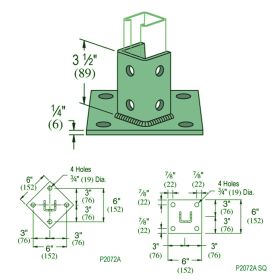 Unistrut P2072A GR Post Base for 1-5/8" Channel, 3.5" Upright - P2072A-GR (Options: Perma Green? III)