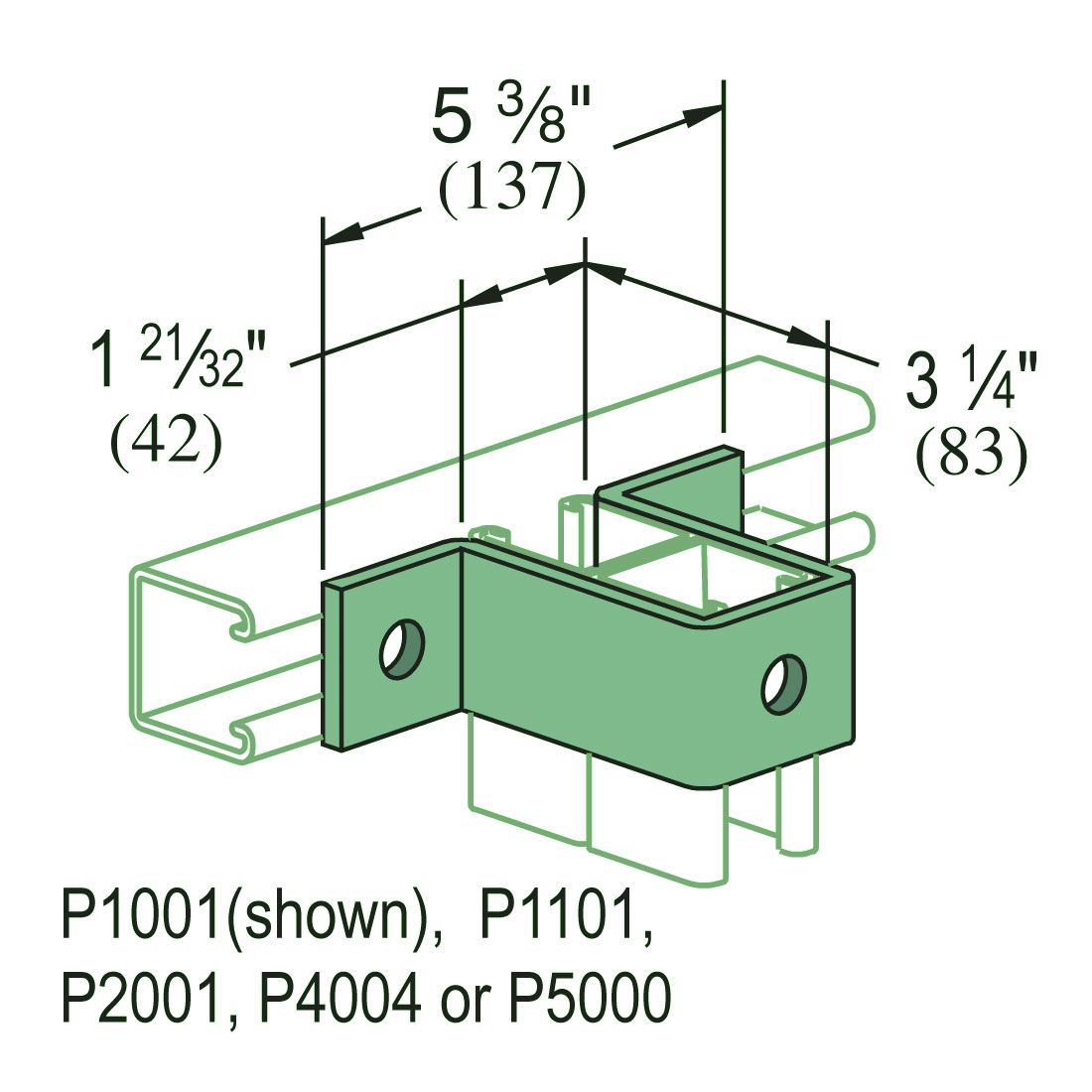 Unistrut P1737 3 Hole U Shaped Bracket Perma Green Finish P1737 Gr