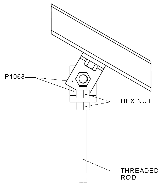 Angled Hanging connection of threaded rod to Unistrut channel: Drawing