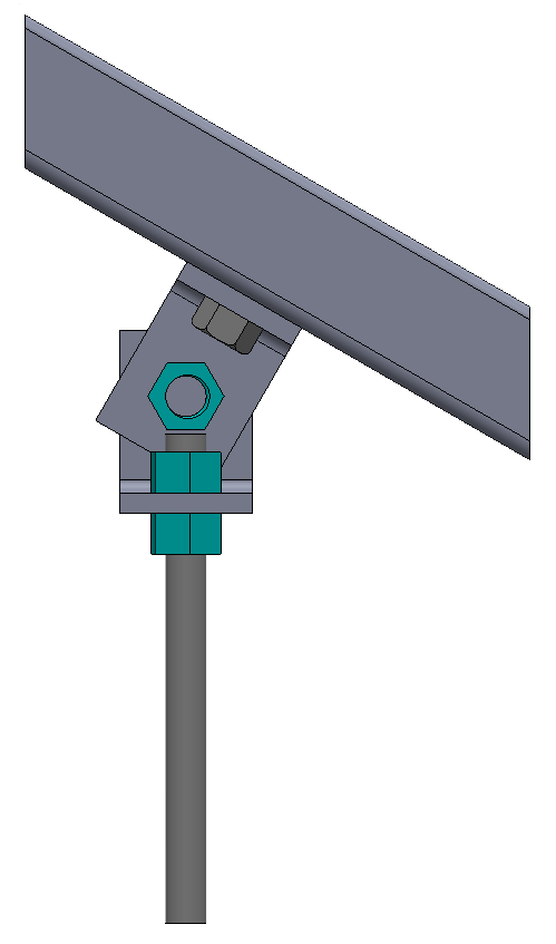 Angled Hanging connection of threaded rod to Unistrut channel: Rendering