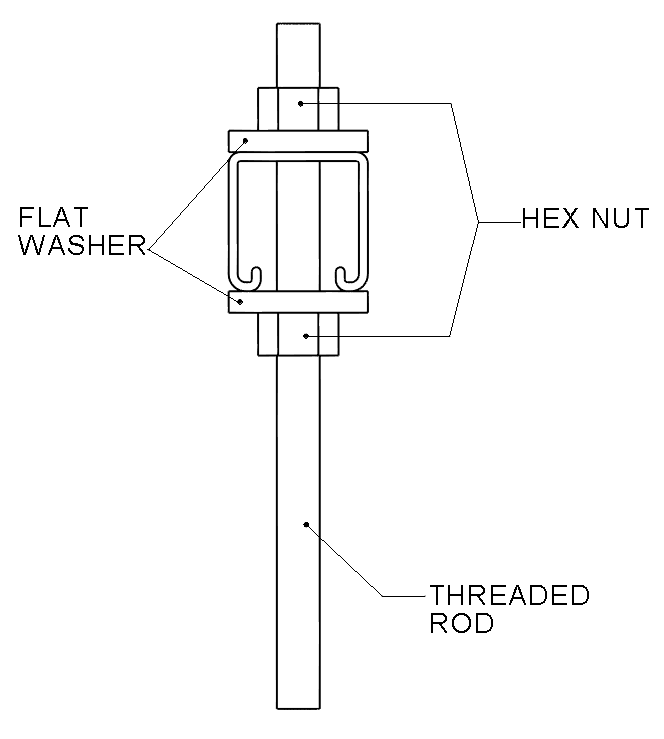 Through connection of threaded rod to Unistrut channel: Drawing