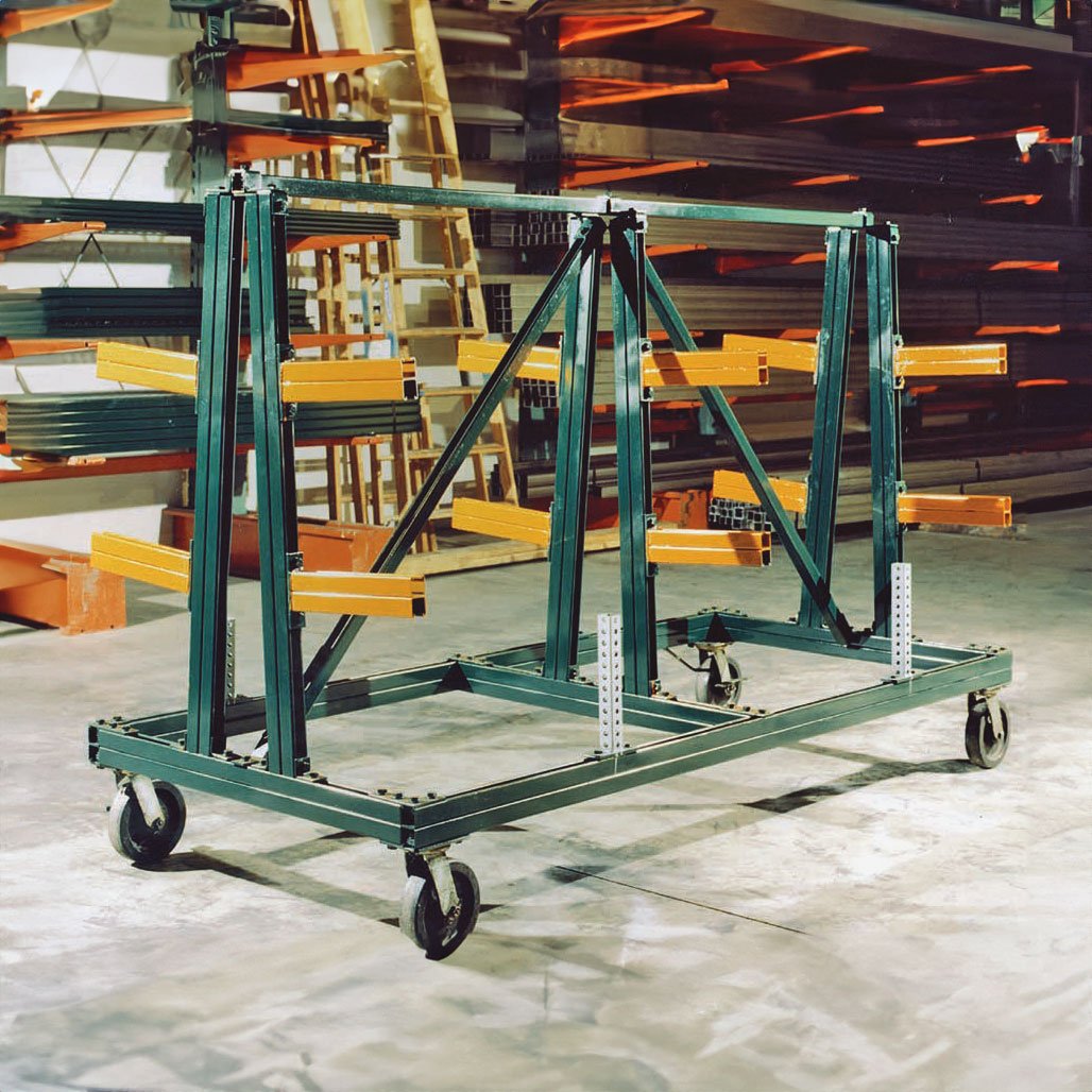 Unistrut Material Handling: Rolling Bar-Stock Rack This rolling bar-stock rack features cantilevered brackets that can be quickly adjusted to accommodate changing stock requirements.